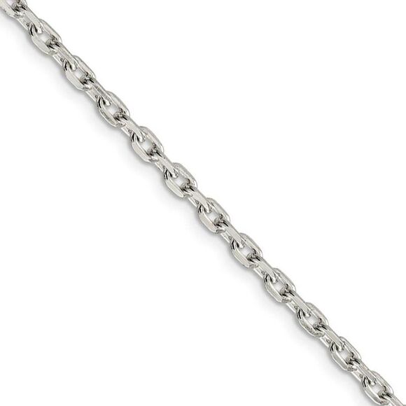 3.25mm Sterling Silver Solid Beveled Oval Cable Chain Necklace 30 In